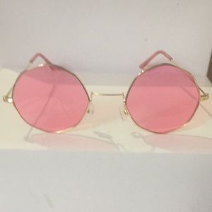 Pink with gold frame octagon geometric sunglasses